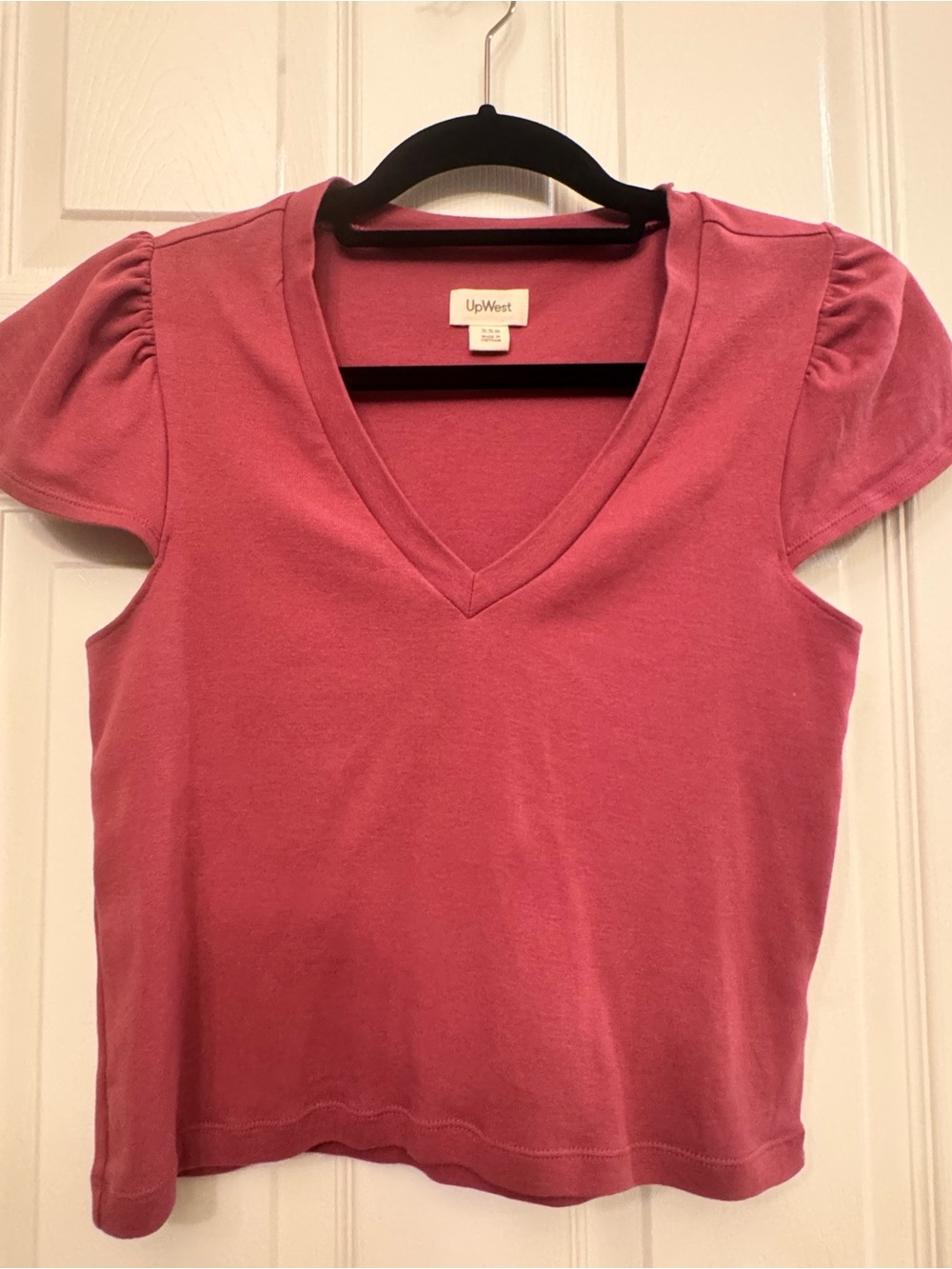 UpWest Rose Pink V-Neck Puff Sleeve Tee